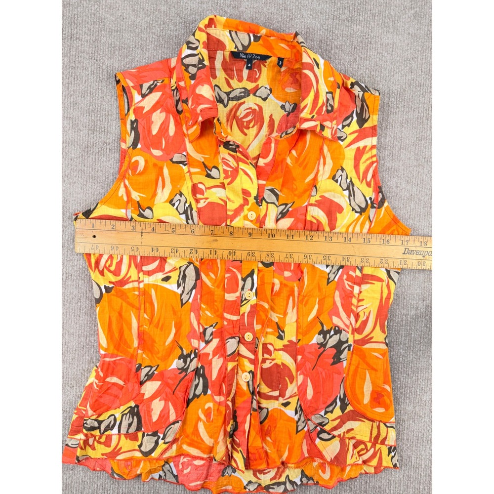 Nic + Zoe Womens Sleeveless Button Down Floral Pintuck Blouse Orange Yellow Sz 4 - Picture 7 of 8